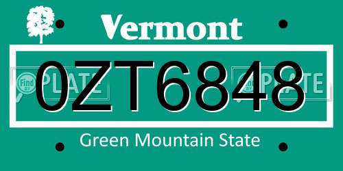 0ZT6848 Vermont License Plate