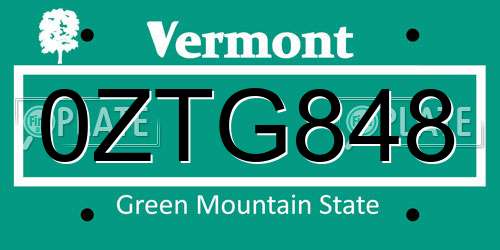 0ZTG848 Vermont License Plate