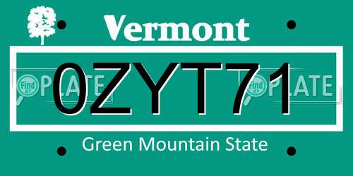 0ZYT71 Vermont License Plate
