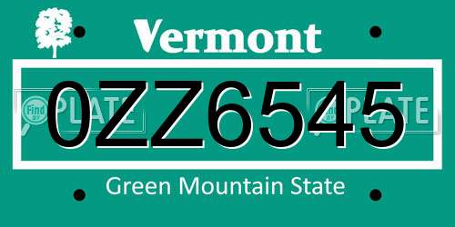 0ZZ6545 Vermont License Plate