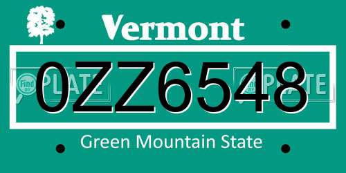 0ZZ6548 Vermont License Plate