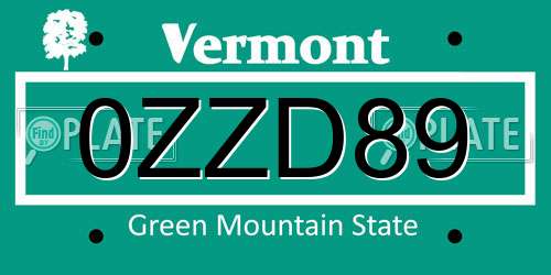 0ZZD89 Vermont License Plate