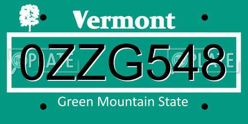 0ZZG548 Vermont License Plate