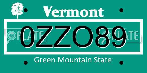 0ZZO89 Vermont License Plate