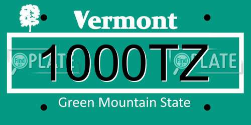 1000TZ Vermont License Plate
