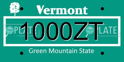 1000ZT Vermont License Plate