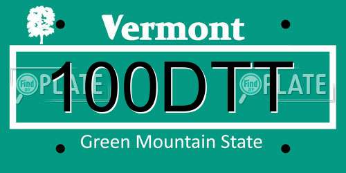 100DTT Vermont License Plate