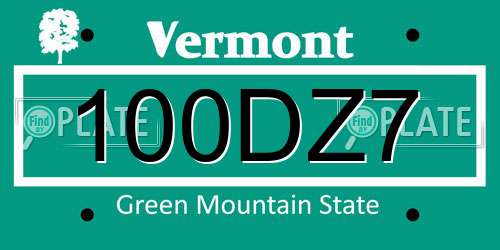 100DZ7 Vermont License Plate