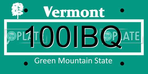 100IBQ Vermont License Plate