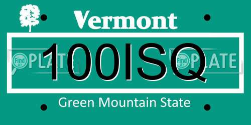 100ISQ Vermont License Plate
