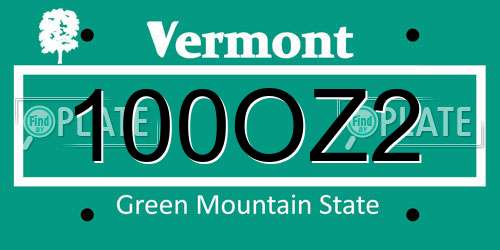 100OZ2 Vermont License Plate