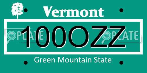 100OZZ Vermont License Plate