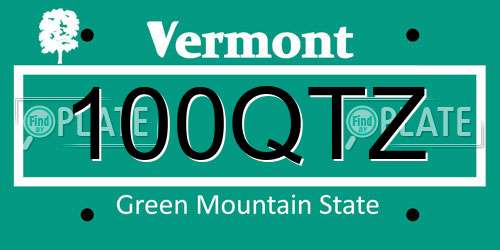 100QTZ Vermont License Plate