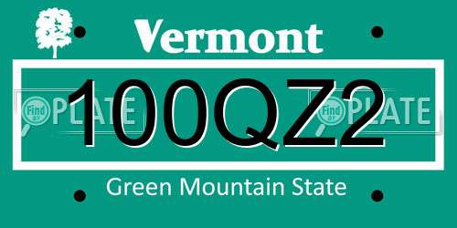 100QZ2 Vermont License Plate