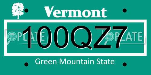 100QZ7 Vermont License Plate