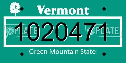 1020471 Vermont License Plate