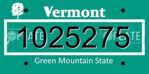 1025275 Vermont License Plate