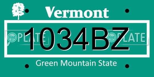 1034BZ Vermont License Plate