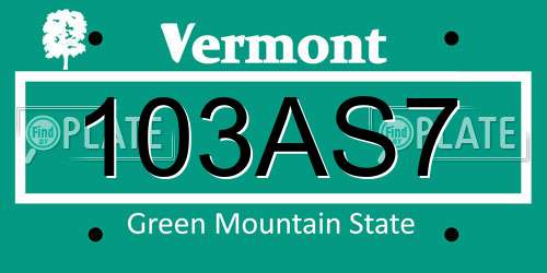 103AS7 Vermont License Plate