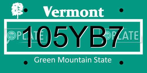 105YB7 Vermont License Plate