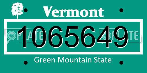 1065649 Vermont License Plate