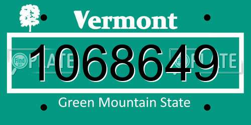 1068649 Vermont License Plate