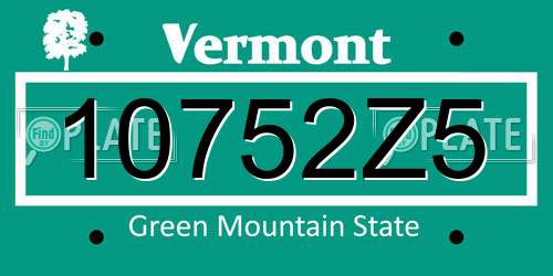 10752Z5 Vermont License Plate