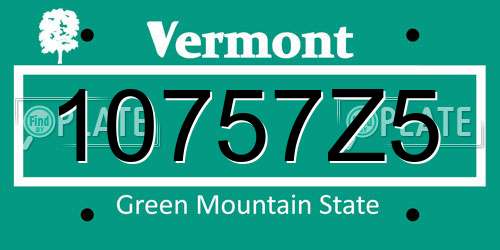 10757Z5 Vermont License Plate