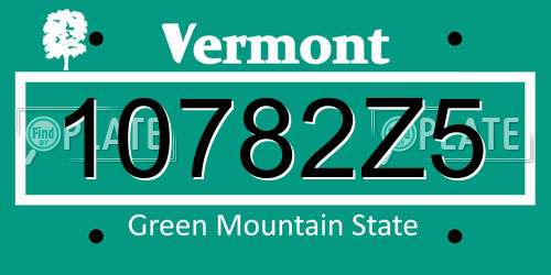 10782Z5 Vermont License Plate