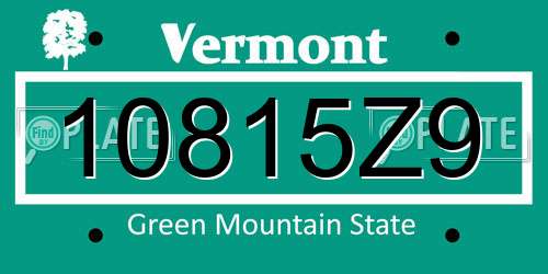10815Z9 Vermont License Plate