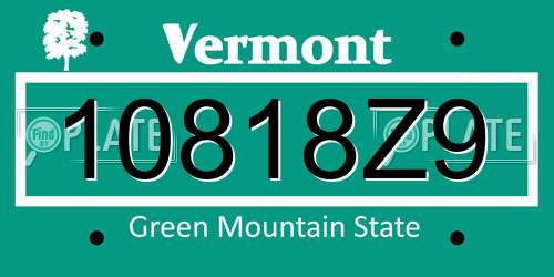 10818Z9 Vermont License Plate