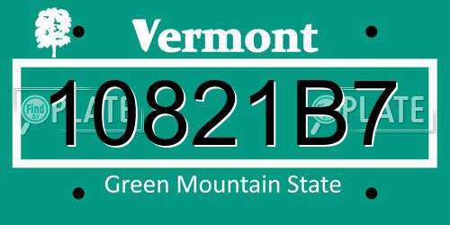 10821B7 Vermont License Plate