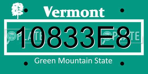 10833E8 Vermont License Plate