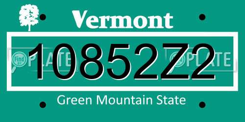 10852Z2 Vermont License Plate