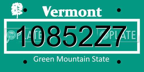10852Z7 Vermont License Plate