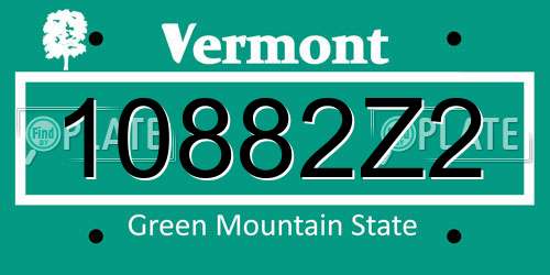 10882Z2 Vermont License Plate