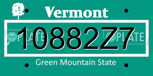 10882Z7 Vermont License Plate