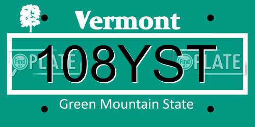 108YST Vermont License Plate