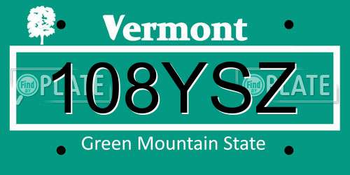 108YSZ Vermont License Plate