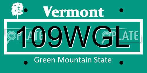 109WGL Vermont License Plate