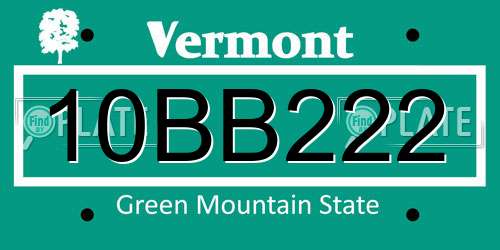 10BB222 Vermont License Plate