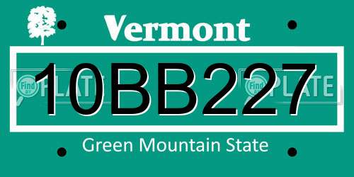 10BB227 Vermont License Plate
