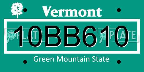 10BB610 Vermont License Plate