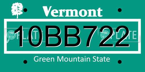 10BB722 Vermont License Plate