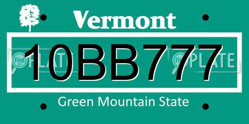 10BB777 Vermont License Plate