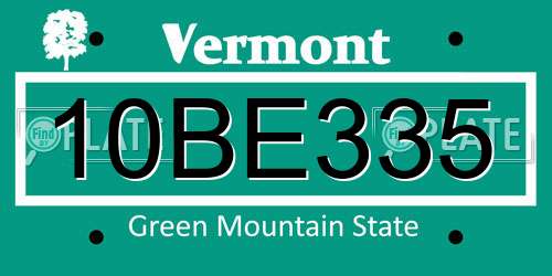 10BE335 Vermont License Plate