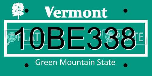 10BE338 Vermont License Plate