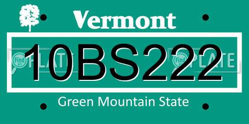 10BS222 Vermont License Plate