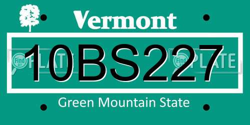 10BS227 Vermont License Plate