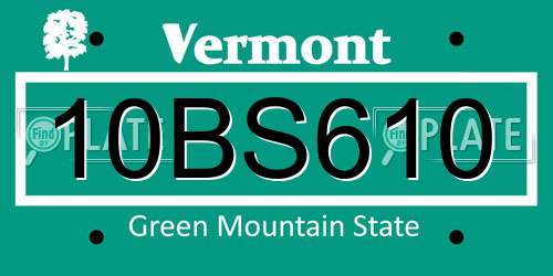 10BS610 Vermont License Plate